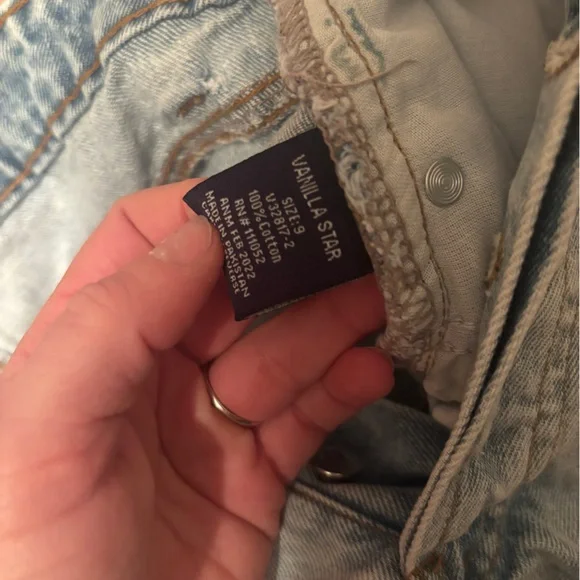 Vanilla Star Distressed Denim Mini Skirt Raw Hem Size 9 - Picture 4 of 4